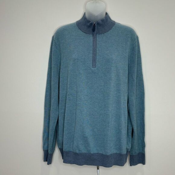 Vineyard Vines Cashmere Cotton Blend Quarter Zip Sweater size Large blue striped - Picture 1 of 6